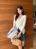 Xixi 2025 Autumn White Label New Temperament Lace V-Neck Wool Bottoming Shirt Women