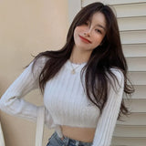 Women Knitted Pullover Sweater Mink Cashmere Pure Desire Short Tight-fitting Long-sleeved