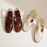 Bottom Low Heel Head Braided Buckle Sandals Retro Casual Fashion Round Head Low Solid Single Shoes Women's