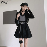 Sleeve Dress Women Notched Mini Elegant Korean Style All Match Autumn Popular Vintage Leisure Girlish Street Wear