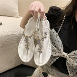 | Flat-Soled Sandals Women 2025 Summer New Korean Set Feet Drilling Big Size Beach Clip