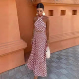 Women's Clothing INS Burst Out Shoulder-To-Shoulder-Back Cover Hanging Neck Print High-Rise Half-Body Skirt