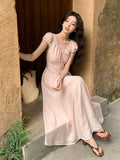 Special Price Does Not Return] Xiu Xixi Summer New Pure Desire High-Waisted Tie With Short-Sleeved Dress Dress Women