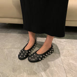New Women's Shoes Black Rivet Decoration Flat Shoes Shallow Comfortable Sleeve Lazy Single