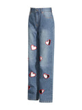 Personality 2025 Autumn New Fashion Niche Design Hollow Love Straight Jeans Female