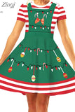 Print Women Christmas Dress Short Sleeve High Waist Big Swing Vintage Xmas Party Sundress Casual Robe