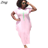 Women Letter Printed African Dress For Women 2023 Summer Short Sleeve O-Neck Dress Casual Loose Maxi Long Dresses