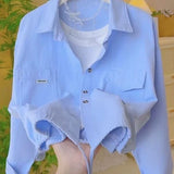 And Autumn New Polo Collar Loose Shirt With Open Shirt Under The Shirt Jacket Female Pink Rope