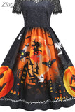 Dress Christmas Costume Women Lace Short Sleeve Hight Waist Vintage Evening Party Prom Casual
