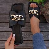 Large-Size Flat-Bottomed Slippers Women Flat Bottom Lightweight Fashion Chain Head One-Word Casual Cool