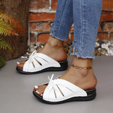 Bow Slope And Slippers New Solid Color Rocking Line Hollow Shoes Fish Mouth Slippers