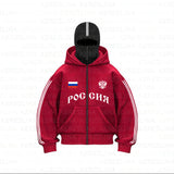 Double Hat Design Letter Hooded Cardigan Autumn And Winter Men And Women With The Same Loose Y2K