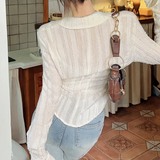 Front Tie Ruffle Long Sleeves BlouseOutfit