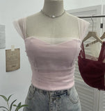Thai-Style Small Design Mesh Yarn Draw-Folded Breast Sling Sling With Bra Cushion Short Sleeveless Top