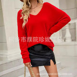 Autumn New Imitation Marinose Sweater Female Solid Color Long-Sleeved V-Neck Loose Large-Size