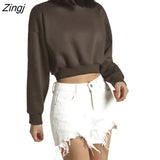 Women’s Casual Long-sleeved Crop Tops Fashion Solid Color Loose Exposed Navel Sweatshirt for Spring