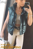 Women's PU Leather Puffer Vest Stand Collar Padded Vest Sleeveless Lightweight Jacket Winter Warm Outerwear Puffer