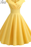 Dress Women Short Sleeve Hepburn 50s 60s Vintage Pin Up Rockabilly Dress Robe Elegant Evening Party