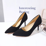 Spring New Large-Size High-Heeled Single-Shoe Rubber Sheel Fine Heel Light-Mouthed Women's Velvet High-Heeled