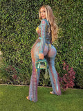 Dot Print Y2K Women Two Piece Set Long Sleeve O-Neck Skinny Elastic Tops+High Waist Wide Leg Pants Female