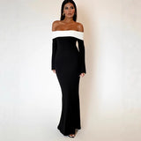 2025 New Women's Pure Color Temperament Elegant Long-Sleeved Decorative Buckle Tied Dress