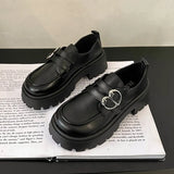 Zingj Sole Retro Metal Buckle Small Leather Shoes Female 2024 Spring And Autumn New Fashion With Black Foot Pedal British Loafers-Outfit