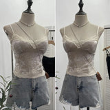 Up The Coat Series Velvet Lace Lace Sling With Chest Pad Wear Vest Top