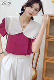 Fashion Women Blouse Shirt 2023 Vintage Double Ruffle Collar Blusas Elegant Korean Style Blouses Woman Ol Ladies