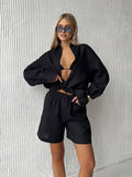 Open-Shirt Shorts Set 2025 Spring And Summer Wear Simple Solid Color Casual