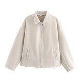Autumn Fashion Three-Color Solid Color Zipper Hair Coat Women's Clothing