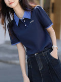 Style Collar 25 Summer Sunshine Cotton T-Shirt Letter Embroidered With Stifling T-Shirt