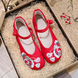 Zingj Women's Embroidered Shoes Single Shoes Flower Cloth Shoes Women's Cheongsam Shoes With Buckle White Red Black Shoes