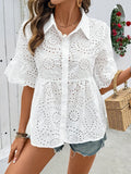 Summer New Collar Hollow Embroidered Women's Short-Sleeved Shirt French Casual Personality Niche