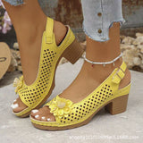 Flowers High-Heeled Cool Slippers Women 2025 Summer New Fashion Coarse And Buckle With Cold Slippers