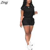Summer Women Biker Two Piece Set Solid Color Tracksuit T shirt + Pant Sportsuit Clothes For Women