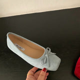 Bow Red Flat Shoes Grandma Shoes Spring And Autumn Lazi Shoes Gentle Single Shoes Retro Women's