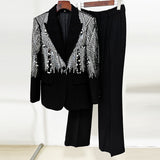 Star Fashion New Heavy Industry Nail Embroidered Lily Suit Trousers Set Two-Piece
