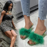 Summer New Hairy Banquet High Heels Female Fine Heel Sexy Casual Cool Slippers