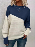 Women's Sweater Casual Loose Knitted Shirt Color Long-Sleeved Collar Knitting