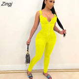 Denim Women's Skinny Zipper Up Rompers Fashion Sleeveless Party Pencil Jumpsuit Bodycon Active One Piece Overalls for