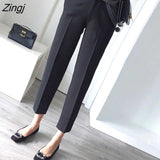 Pants Women Spring Ankle-length Button-fly Straight Black Office Ladies Elegant Fashion Drape All-match Female Chic