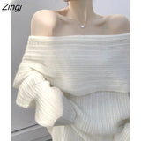 Winter Sexy Knitted Sweater Women White Long Sleeve Loose Warm Tops Female Korean Fashion Elegant Pullover Y2k Clothes