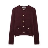 New Gold Buckle Trim Knitted Coat
