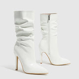 Of Pointed Thin Heel Pile Boots Patent Leather Bare Shoes Short Barrel High Heeled Knight Boots 35-42