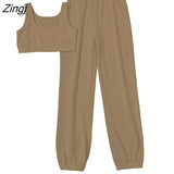 Women Tracksuit Two Piece Set Sportwear Drawstring Cargo Pants Solid Color For Women