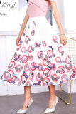 New Fashion Women Vintage Summer Party Pleated Casual Print A Line Skirts Robe Femme One Size Lastic Band Midi