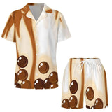 Spring And Summer Pajamas Bubble Tea Pajamas Milk Tea Printing Women's Milk Silk Short Sleeve