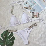 Zingj 2023 New Crystal Diamond Women's Swimsuit Plain Strap Sexy Backless Bikini