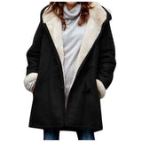 Winter Intellectual Simple Original Night Wind Pure Color Casual Button Cardigan Warm Long Hooded Women's Coat-Outfit
