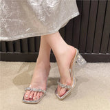 Women 2025 Summer New Transparent Thick-Heeled Sandals Crystal And Wear
